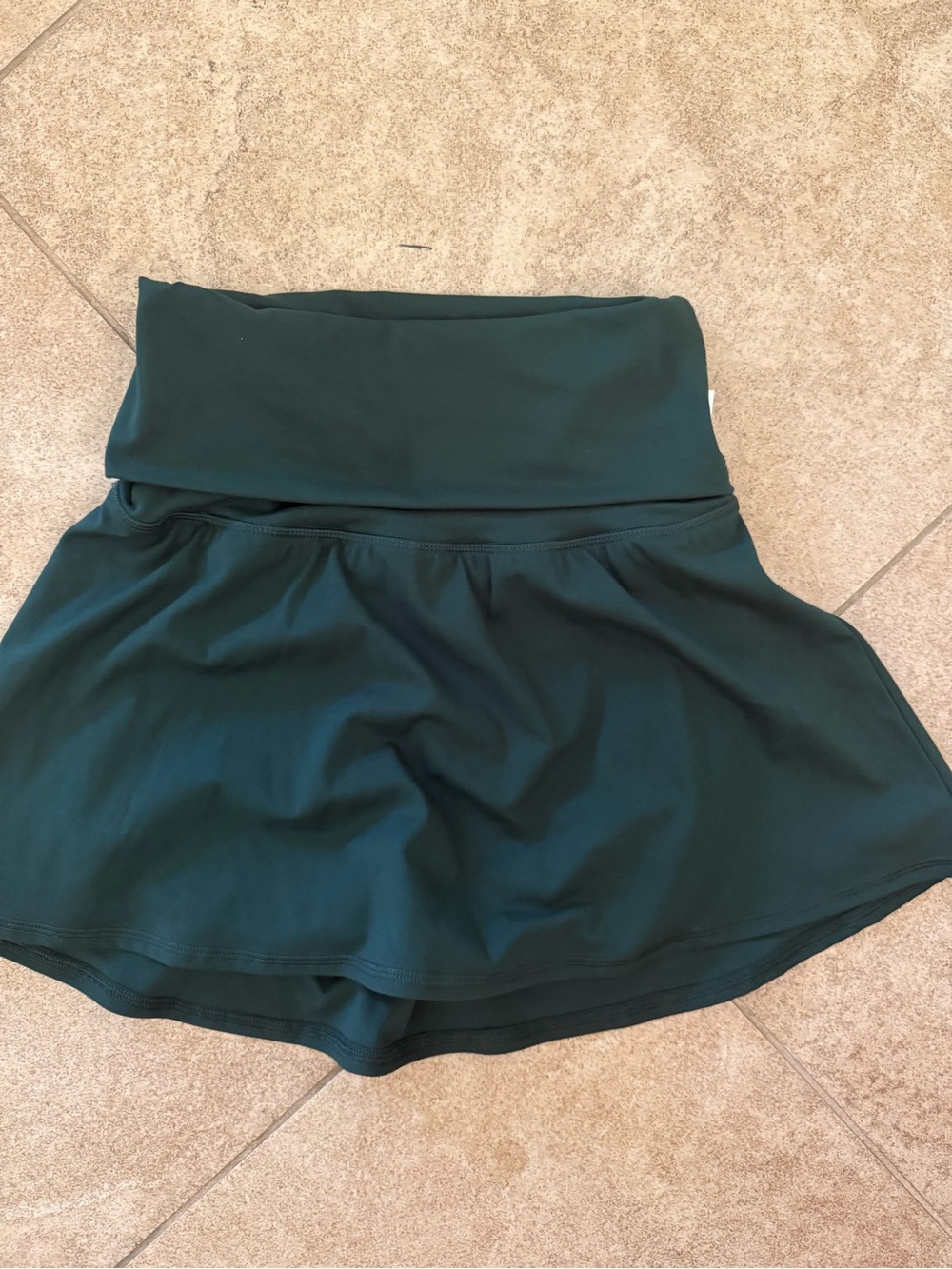 Dark Green Athletic Skort with Fold-Over Waistband